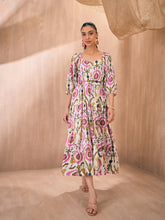 Pink Paprika By SASSAFRAS - Women Pink Ikat Front Button Self Belt Tiered Midi Dress